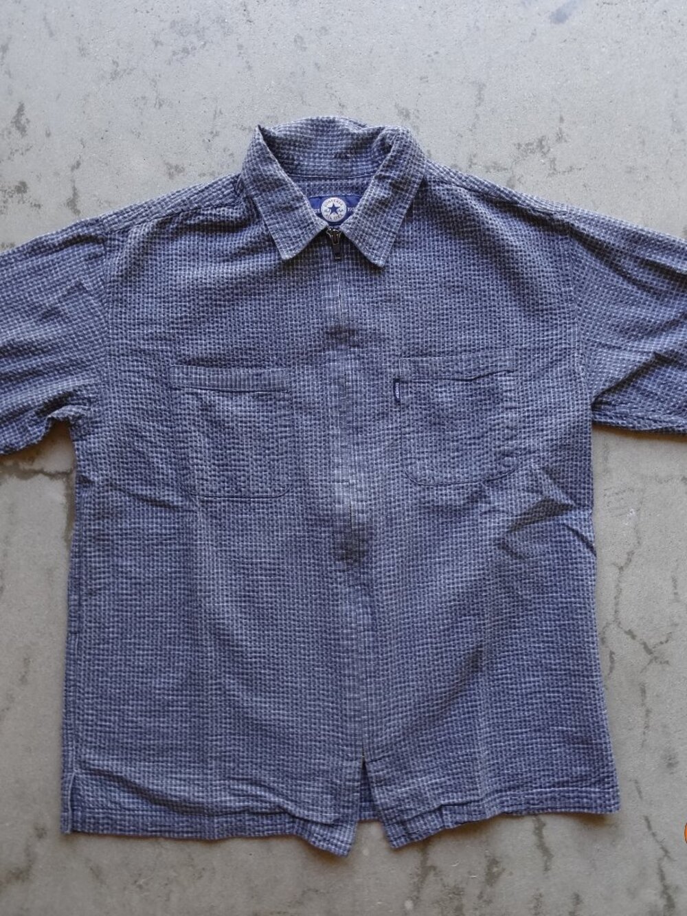 Vintage y2k Converse All Star Ribbed Zip up collared short sleeve shirt L